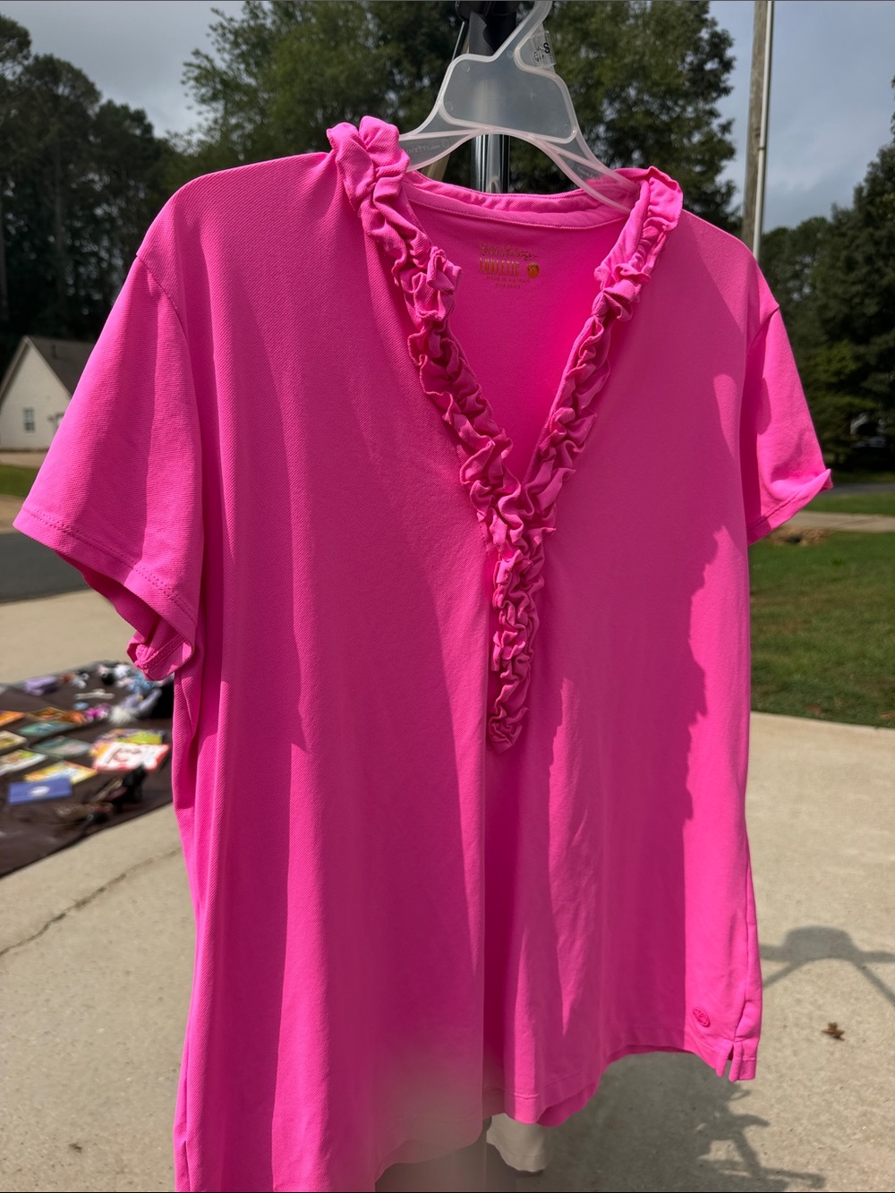 Lily Pulitzer Women's Pink Ruffle V-Neck Top
